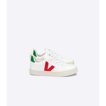 Kids' Veja V-10 LACES CWL Shoes White/Red | ZA 792QMA